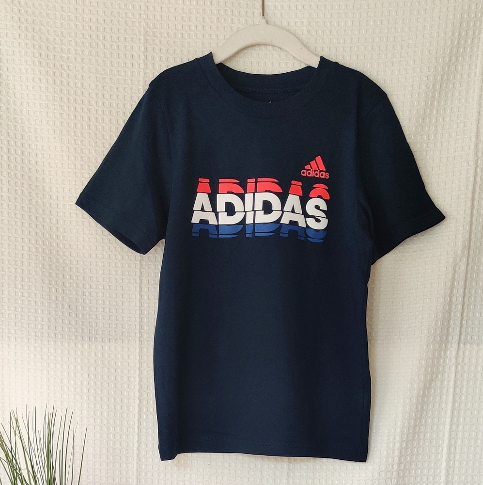 Adidas Boys Navy Blue T-shirt, Red, White & Blue Logo Size 6